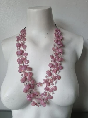 £5 • Buy Beautiful Multistrand String Necklace With Pink Glass Beads Costume Jewellery