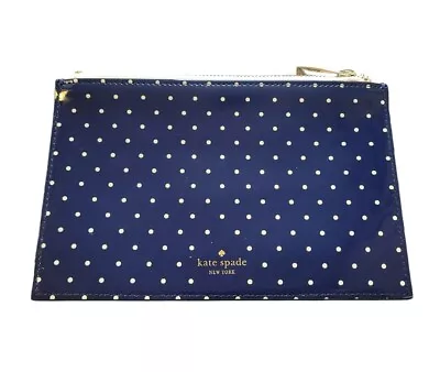 KATE SPADE Navy Larabee Dot Pencil Pouch Blue W/White Polka Dots Gold Zipper Bag • $15