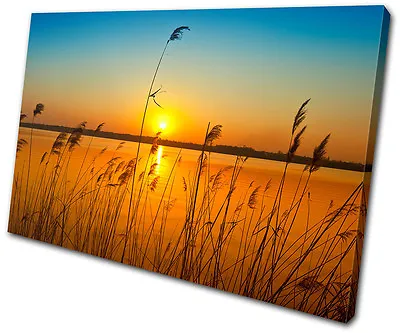 Sunset Seascape Corn Field  SINGLE CANVAS WALL ART Picture Print VA • £19.99