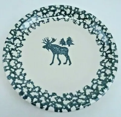 Moose Country Tienshan Folk Craft Chop Plate 12 1/4  Green Spongeware Stoneware • $17.50