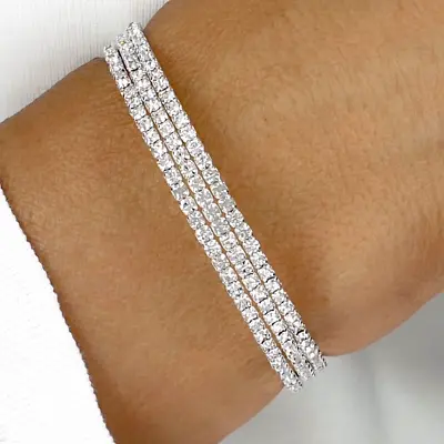Quality Bridal Wedding Gift Silver Zirconia Tennis Bracelet Crystal Bangle UK • £5.85