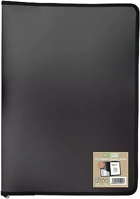 Eco Eco 50% Recycled Display Book Black Zip Presentation File Folder 30 Pocket • £14.95