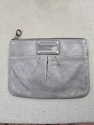 MARC JACOBS Gray Pleated Leather Clutch Purse Bag Inner Keychain Zipper Closure • $14