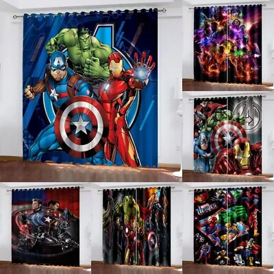 3D Marvel Avengers Pair Thick Thermal Blackout Curtains Ring Top Eyelet Gifts UK • £22.75