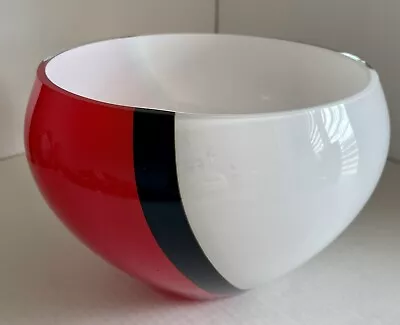 Murano Art Glass Large Bowl Red White Black Rare Ships Fast • $99