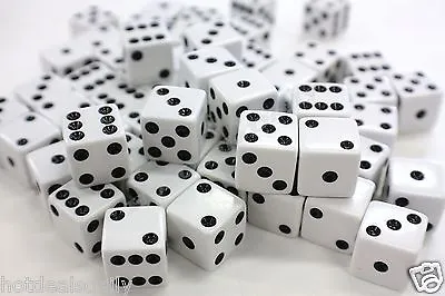 WHOLESALE LOT 200 WHITE DICE 6 SIDED BULK PACK D6 DIE GAME SIX 5/8 16mm RESALE • $39.97