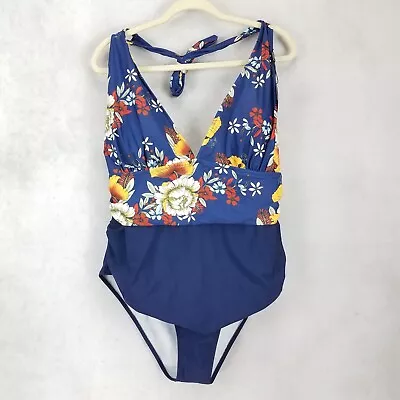 NEW Zaful Size 22 Floral One Piece Swimsuit Halter Neck Open Back NWT • $34.99