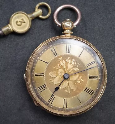 ANTIQUE 18CT GOLD LADIES FOB WATCH 36mm WORKING • £112