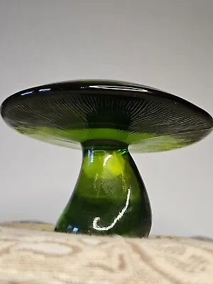 LOOK VTG MCM Jumbo Green Viking Glass Mushroom Cap Toadstool Paper Weight Gills • $499.99