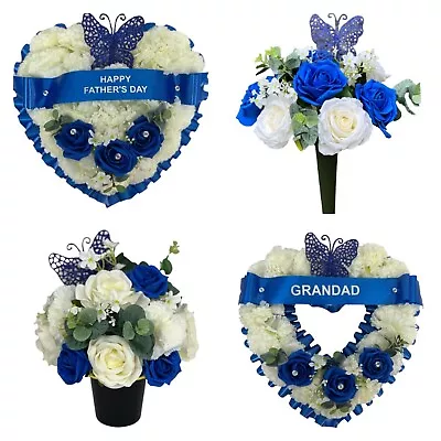 Heart Artificial Funeral Flowers Wreath Memorial Grave Tribute Grave Pot Roses • £15.99