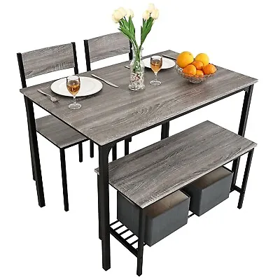 4 Seats Dining Table Set Wooden Compact Table 2 Chairs 1 Bench Set Metal Kitchen • £99.99