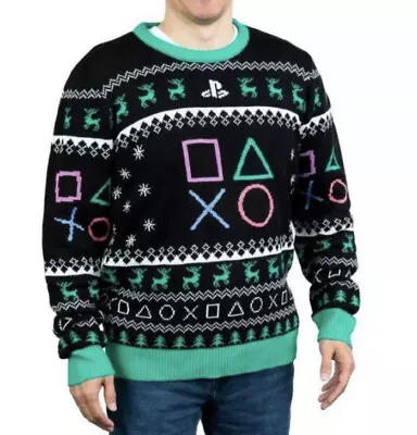 $25 • Buy New PlayStation Symbols Holiday Sweater Ugly Christmas Size L PS5 PS4