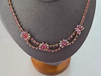 Vintage Pink AB Rhinestone Choker 16  Necklace & Clip On Earrings Set  • $39.99