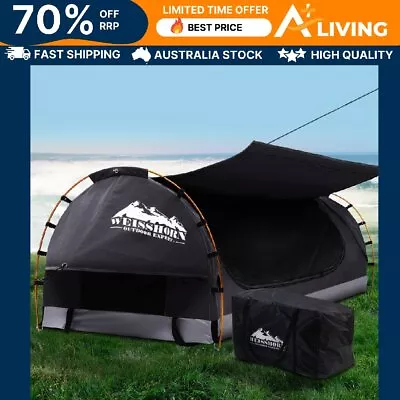 King Single Swag Camping Tent Canvas Free Standing Dome Waterproof Grey 215x90cm • $186.65
