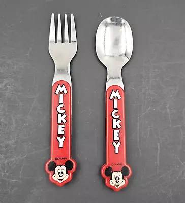 Vintage Mickey Mouse Disney Set Of 2 Kids Children's Silverware Flatware Red • $12.95