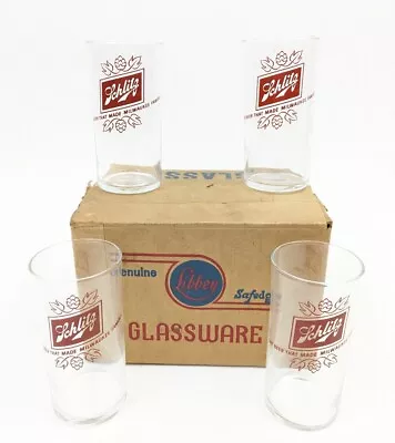 Vintage 1960s Schlitz Beer Glasses Set Of 4 W/ Original Box Chaser Pilsner Bar • $24.95