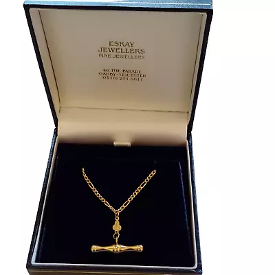 375 9Ct Gold T Bar Pendant Lobster Clasp Necklace- 3.81G • £69.99