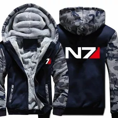 Mass Effect N7 Jacket Hoodie Sweatshirts Thicken Camouflage Sleeve Zipper Coat.# • $35.64