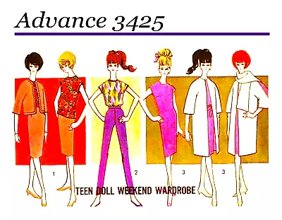 Vintage 1960s Barbie Clothes Pattern Reproduction Advance 3425 Uncut • $7.95