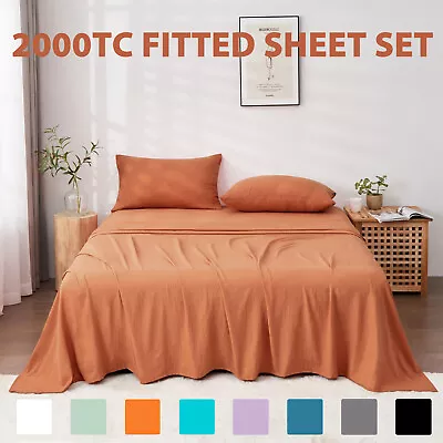 2000TC Ultra Soft Sheet Set Flat Fitted Sheet S/D/Q/K Breathable Durable Comfort • $35.90