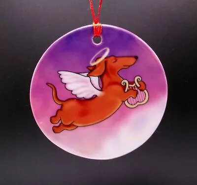 For The Dachshund Lover! Doxie Angel With Halo Ceramic Christmas Ornament New • $7.95