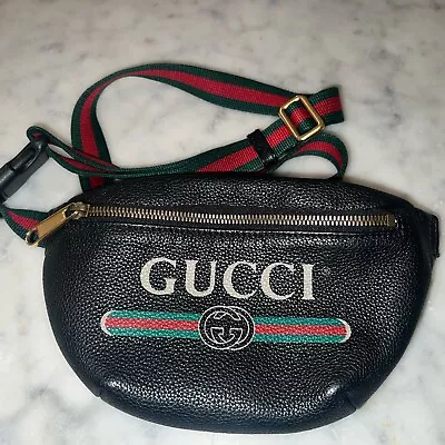 GUCCI Black Logo Belt Bag Fanny Pack Made In Italy Authentic Sold Out Leather • $499