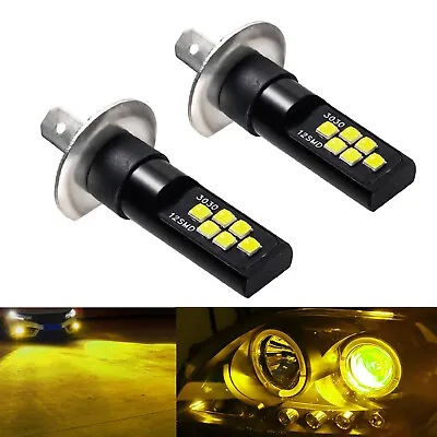 New 2x H1 Golden Yellow LED Bulbs Bright Upgraded SMD 3030 High Beam Replacement • $16.99