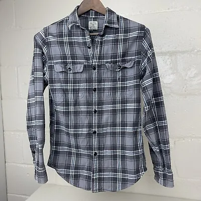 J. Crew Button Up Flannel Shirt Mens Size XS Grey Black Plaid Long Sleeve • $9.98
