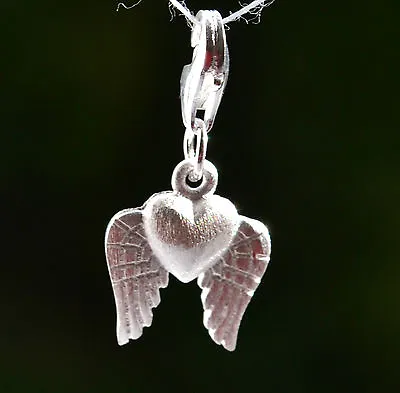 Sterling Silver 925 Heart With Angel Wings Clip On Charm • £8.50