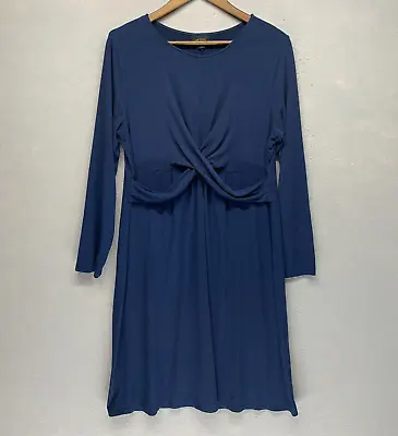 J. Jill Wearever Collection Womens Faux Wrap Ruched Jersey Dress L Petite Navy • $6.60