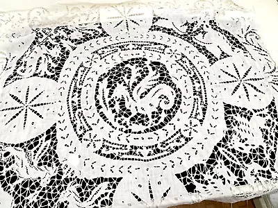 Dragons - Vintage Handmade Cantu Lace Embroidered Tablecloth - Shabby Chic YY881 • $195