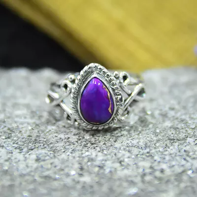 Purple Copper Turquoise 925 Sterling Silver Mother's Day Ring All Size M-34 • $14.59