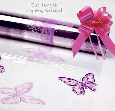 ShredAstic® Purple Lilac Butterfly Cellophane Gift Wrap Hamper Cerise Pull Bow • £0.99