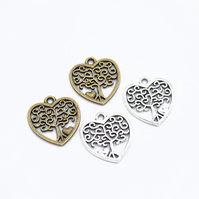 £4.43 • Buy 100Pc Tibetan Silver Tree Of Life Heart Charms Pendant Jewellery Necklace Making