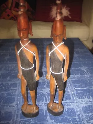 Collectable 2 Carved Masai Warriors In Wood From Kenya • £9.50