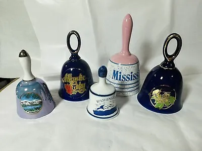 5 Assorted Souvenir Vintage Hand Bells Of Various States. • $7.78