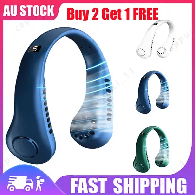 Portable Mini Neck Fan Bladeless Hanging Air Cooler USB Rechargeable 5000mAh LCD • $5.99