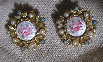 Vintage Earrings Clip Style Roses ART • $9.50