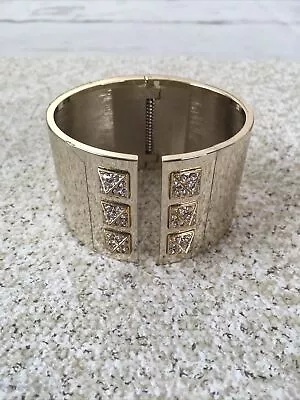 Victoria’s Secret Cuff Bracelet Gold Gem Studded Bangle Pyramid Faux Rhinestone • $9.99