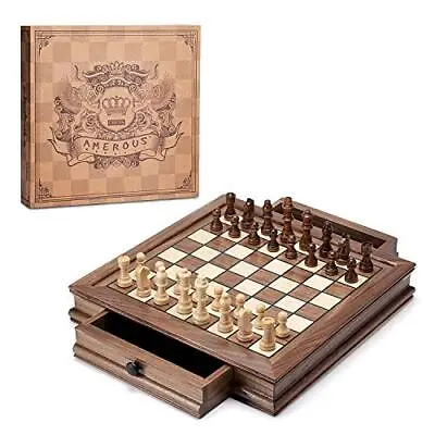  Magnetic Wooden Chess Set 12.8  X 12.8  Walnut Chess Board Game With 2 Built  • $100.81