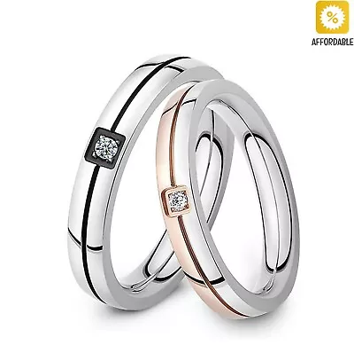 Couple Ring Mosaic Cubic Zirconia Stainless Steel Shinning Crystal Wedding Rings • $12.25