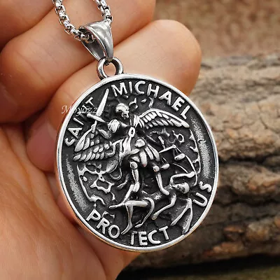 Mens Catholic Christian Saint St Michael Medal Medallion Pendant Necklace Gift • $7.99