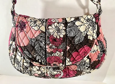 Vera Bradley Mocha Rouge Handbag Bag Purse Pink Floral White Rose Black • $24.95
