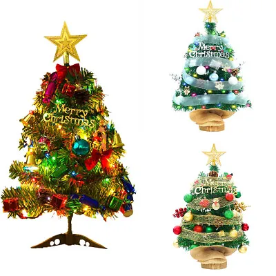 Small Mini Christmas Tree LED Light Xmas Tabletop Ornament Home Decor Desktop UK • £5.99