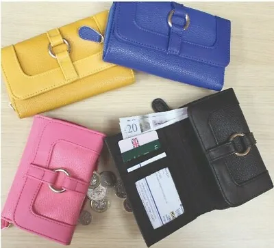 Womens Ladies Leather Look Wallet Zip Round Card Button Clutch Purse Handbag Bag • £9.99