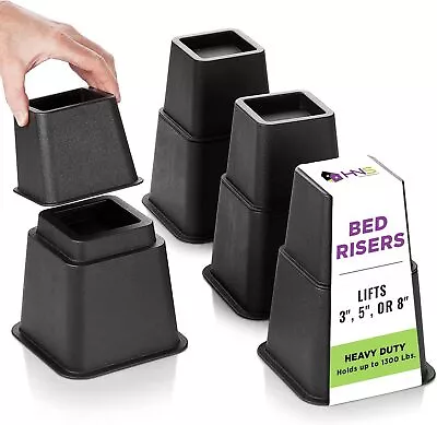 Adjustable Bed Risers And Furniture Risers - Stackable Bed Lift 3 5 Or 8 Inch • $27.99