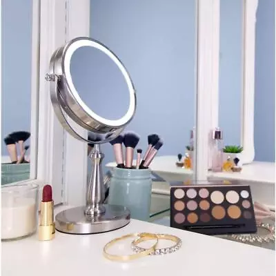 Zadro Makeup Mirror 7.5 X12.5  LED Freestanding Cordless In Satin Nickel Indoor • $64.36