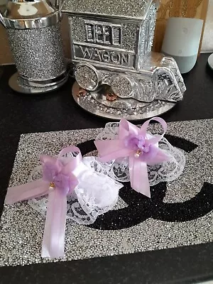 Baby Girls White  Frilly Lace Ankle Socks Lilac Satin Bows Bows Size 0-3 Month • £3.50