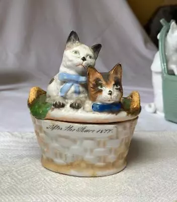 Antique 1877 Bisque Cat Match Holder Striker Box Rare Kittens France • $245