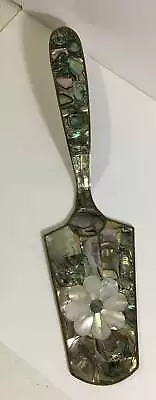 Vintage Cake Server - Abalone Inlay - 10 In - Mexican Alpaca Silver (1001151) • $39